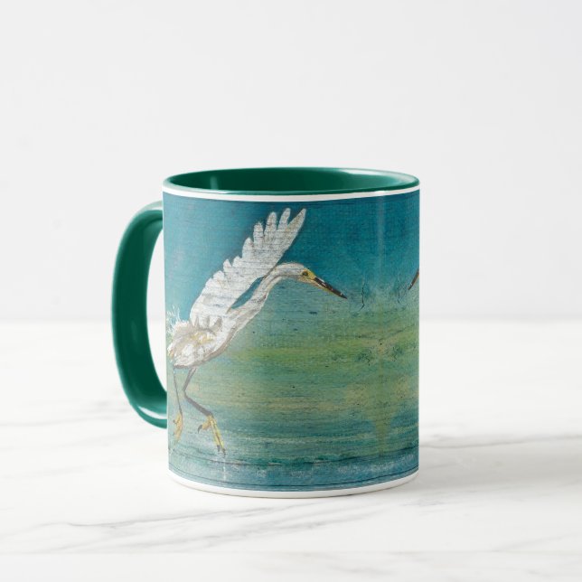Egret Bird Ocean Teal Art Mugg (Framsida vänster)