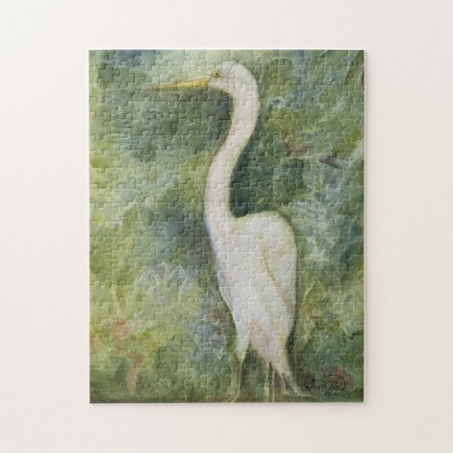 Egret-fågel i djungeln Garza blanca Puzzle Pussel (Vertikal)