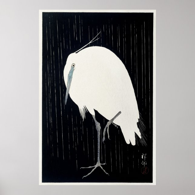 Egret in Rain by Ohara Koson Poster (Framsidan)