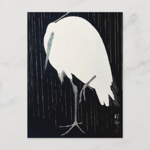 Egret in Rain Painting by Ohara Koson Vykort