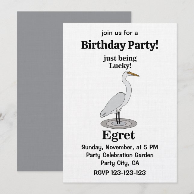 Egret Lucky Bird Birthday Party Inbjudningar (Fram/baksida)