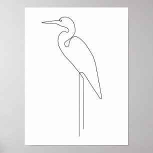 Egret Minimalist Bird Line Art Poster