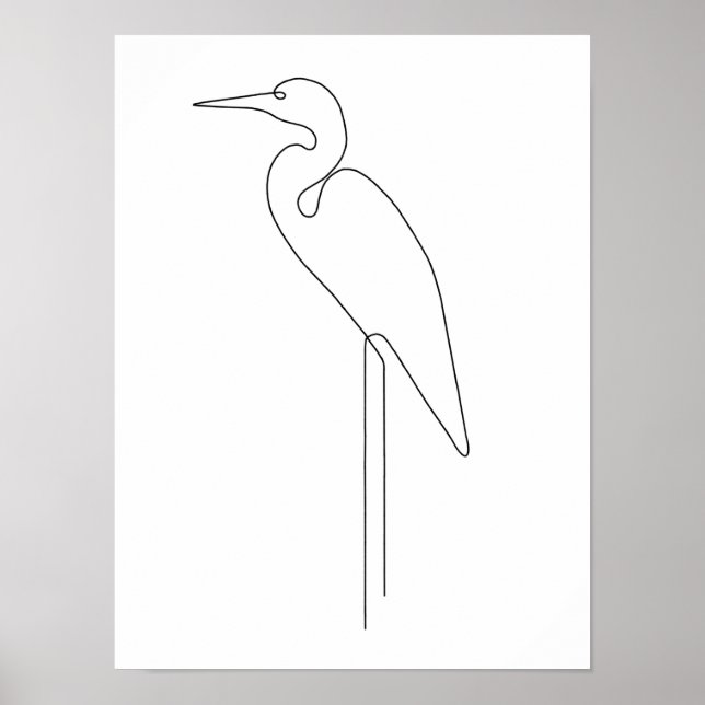 Egret Minimalist Bird Line Art Poster (Framsidan)