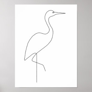 Egret Minimalist Bird Line Art Poster