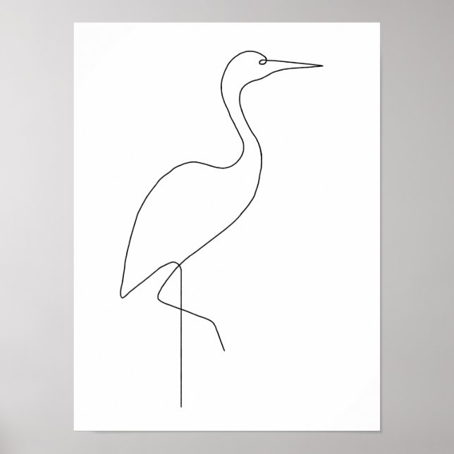 Egret Minimalist Bird Line Art Poster (Framsidan)
