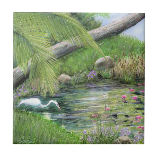 Egret på Pond Kakelplatta (Framsidan)