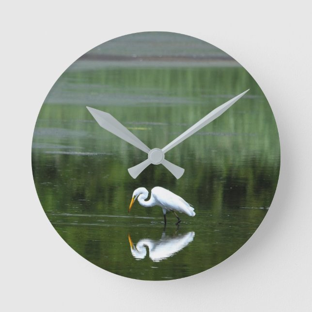 Egret Reflection Acrylic Wall Clock Rund Klocka (Framsida)