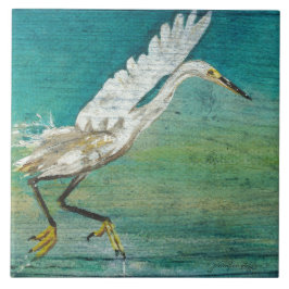Egret Shorebird Beach House Art Kakelplatta