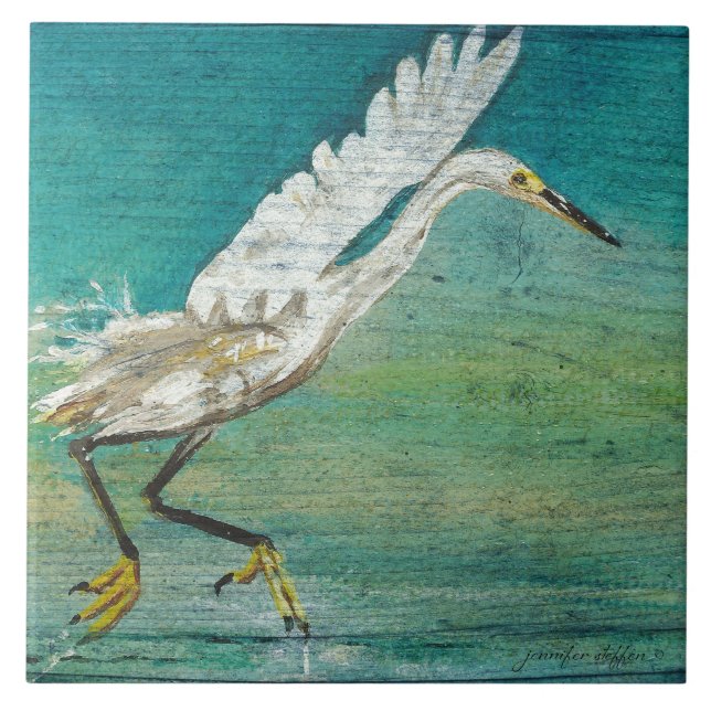 Egret Shorebird Beach House Art Kakelplatta (Framsidan)