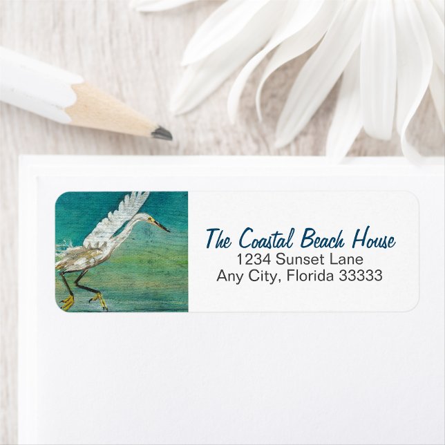 Egret Shorebird vid Vatten-målning Returadress Etikett (Gorgeous Egret Shorebird On Water Art return address labels from Jenn's Emporium. )
