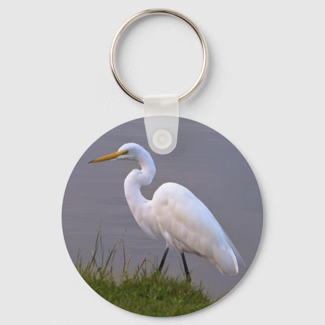 Egret Strullande in the Sunlight Keychain Nyckelring (Framsida)