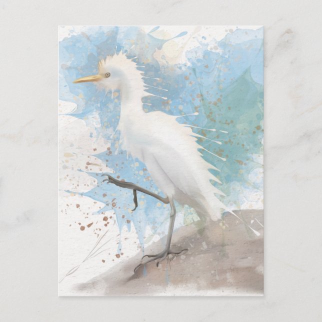 Egret, vattenfärg vykort (Framsida)