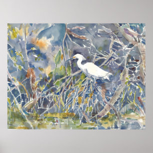 Egret. Vattenfärgsutskrift Poster