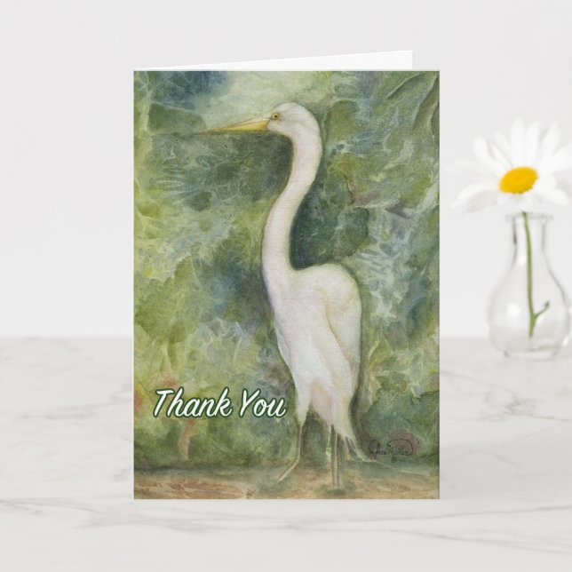 Egret white bird in djungel stand Tack You card Kort (Liten växt)