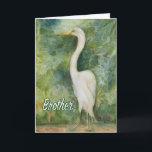 Egret white bird vilderness Brother Birthday Card Kort<br><div class="desc">Broder Birthday Card Egret Wildlife white bird. Titel: "Stående proud" Vattenfärgning av en gret. Det var en inspiration från en av våra resor till Costa Rica att vi bodde i Playa Los Suenos och bestämde oss för att aldrig utforska ett vackert lush-område runt Herradura, som var populärt för krokodilerna i...</div>