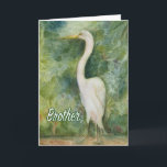 Egret white bird vilderness Brother Birthday Card Kort<br><div class="desc">Broder Birthday Card Egret Wildlife white bird. Titel: "Stående proud" Vattenfärgning av en gret. Det var en inspiration från en av våra resor till Costa Rica att vi bodde i Playa Los Suenos och bestämde oss för att aldrig utforska ett vackert lush-område runt Herradura, som var populärt för krokodilerna i...</div>