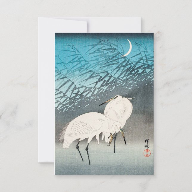 Egrets and Reeds in Moonlight (1926) från Ohara Ko Inbjudningar (Framsida)