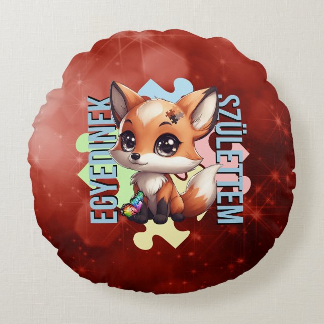 Egyedinek születtem – kedves róka design rund kudde (Framsidan)