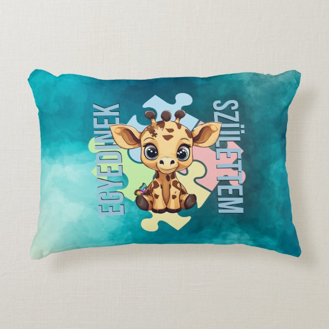 Egyedinek születtem – kedves zsiráfos design prydnadskudde (Framsidan)