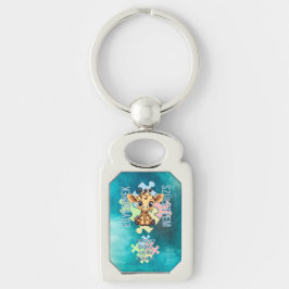 Egyedinek születtem – kedves zsiráfos design rektangulärt silverfärgad nyckelring