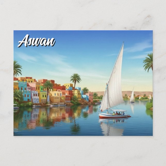 Egypt Aswan Nubiskt Byresemål Vykort (Framsida)