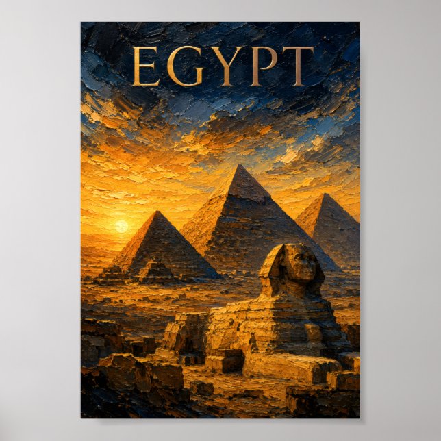 Egypt: Golden Sunset Pyramids Art Souvenir Poster (Framsidan)