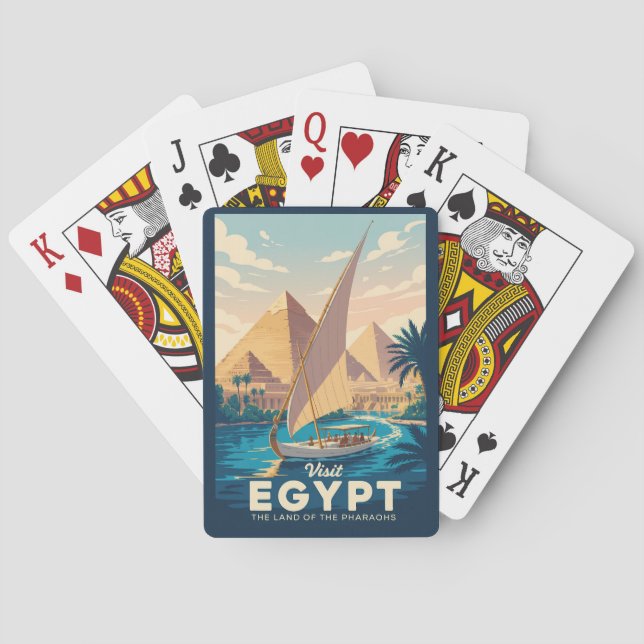 Egypt Pyramid Illustration Travel Art Vintage Casinokort (Baksidan)