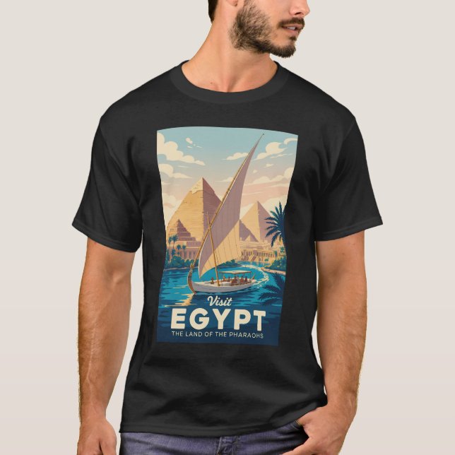 Egypt Pyramid Illustration Travel Art Vintage T Shirt (Framsida)