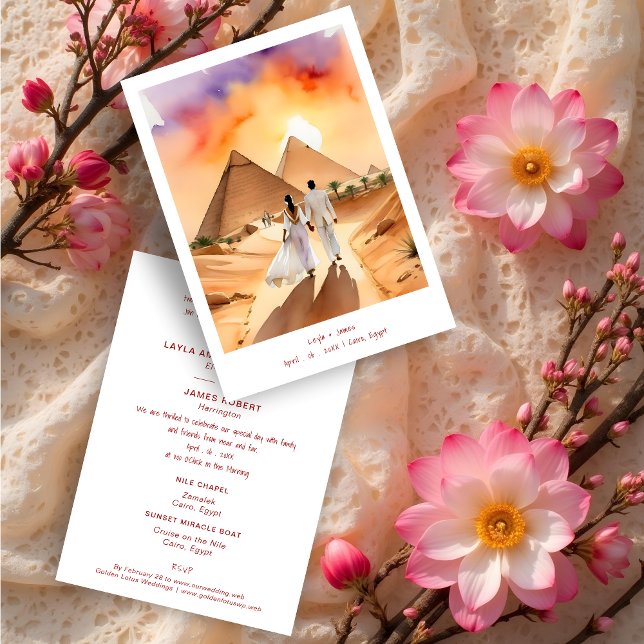 Egypt Pyramids Desert Wedding Couple Illustration Inbjudningar (Egypt Pyramids Desert Wedding Couple Illustration Invitation Cards.)
