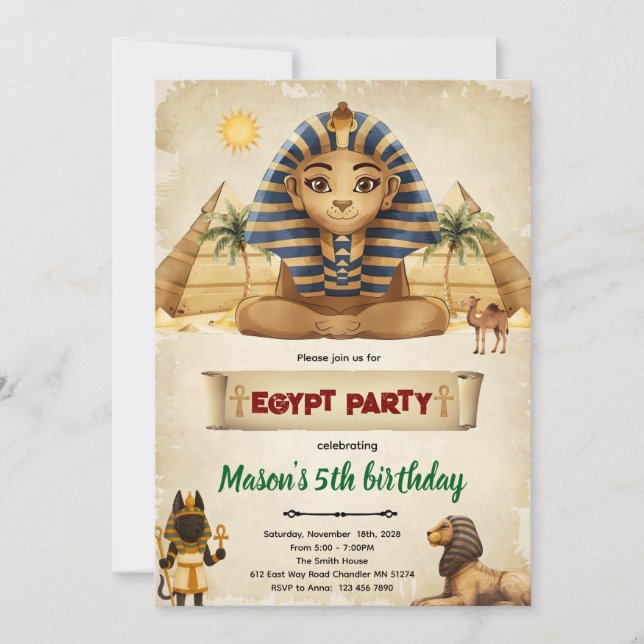 Egypt theme party invitation inbjudningar (Framsida)