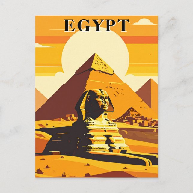 Egypt Vintage Resa Sfinksen och Pyramiderna Vykort (Framsida)