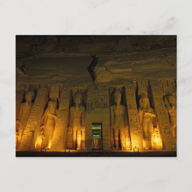 Egypten, Abu Simbel, Belyst fasad av Lilla Vykort (Framsida)