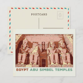 Egypten, Abu Simbel-templer illustration vykort
