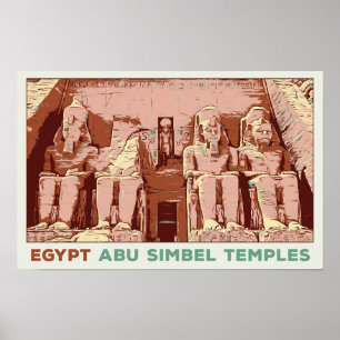 Egypten, Abu Simbel-templer illustration vykort Poster