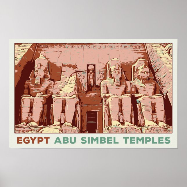 Egypten, Abu Simbel-templer illustration vykort Poster (Framsidan)