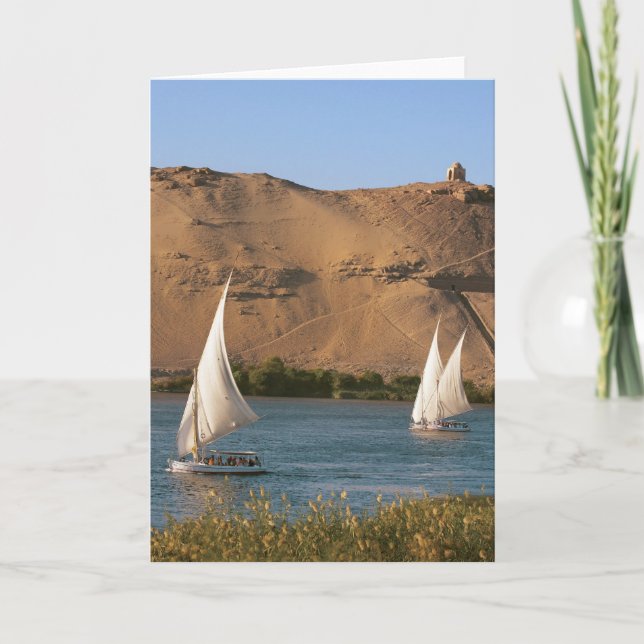 Egypten, Assuan, Nilen, Felucca-segelbåtar, Helgkort (Framsida)