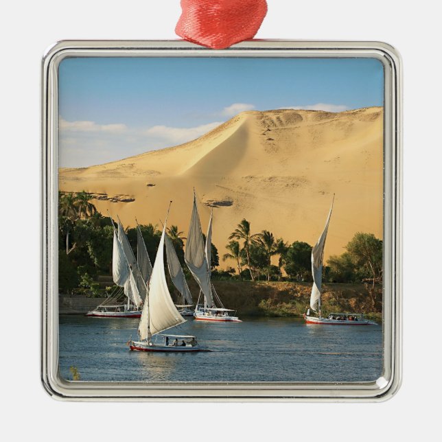 Egypten, Aswan, Nile River, Felucca-segelbåtar, 2 Julgransprydnad Metall (Framsidan)