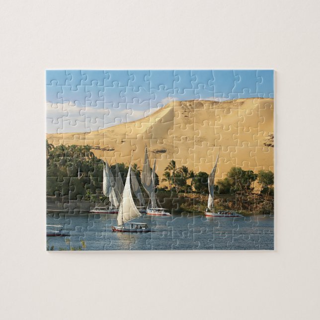 Egypten, Aswan, Nilen, Felucca-segelbåtar, 2 Pussel (Horisontell)