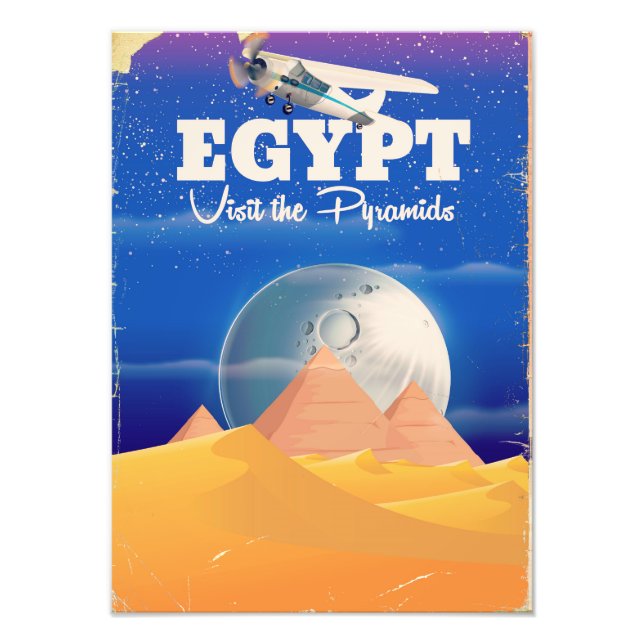 Egypten - Besök pyramiderna Vintage-resaffisch Fototryck (Framsidan)