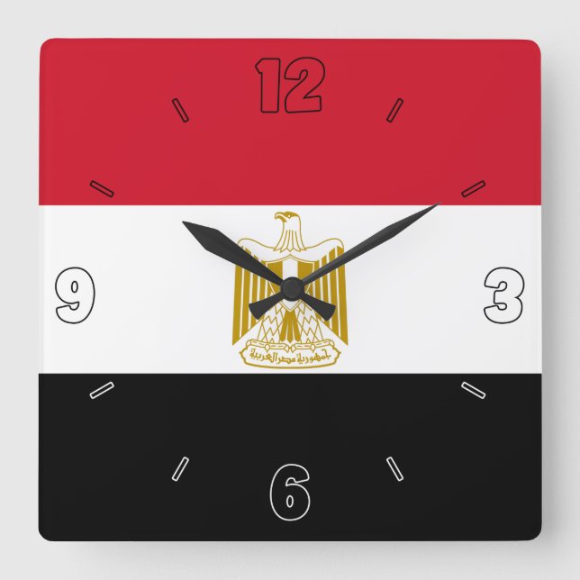 Egypten Flagga Red Black White Numbers Patriotic Fyrkantig Klocka (Framsida)