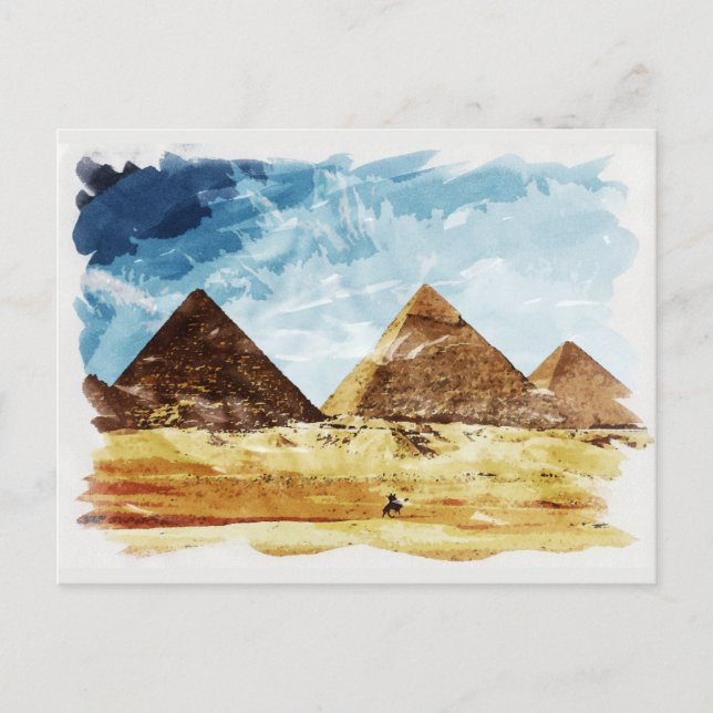 Egypten Giza Pyramids Historic Watercolor Souvenir Vykort (Framsida)