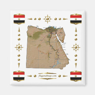 Egypten Karta + Flaggor Magnet