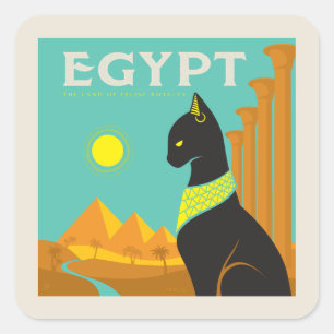Egypten Kattdjur Royalty Fyrkantigt Klistermärke