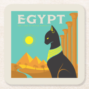 Egypten Kattdjur Royalty Underlägg Papper Kvadrat