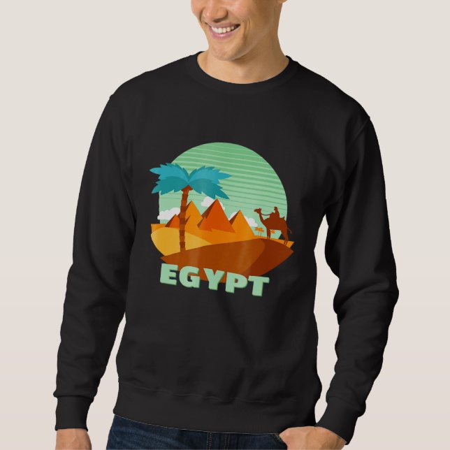 Egypten Land Pyramids Camel Handflatan Träd Souven Lång Ärmad Tröja (Framsida)