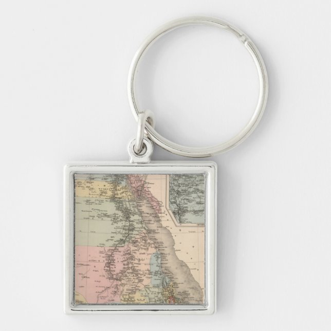 Egypten och Abyssinia Fyrkantig Silverfärgad Nyckelring (Framsidan)