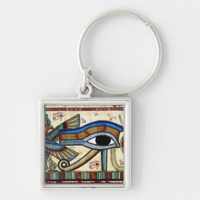 Egypten ÖGA i HORUS Wadjet Keychain Fyrkantig Silverfärgad Nyckelring (Framsidan)