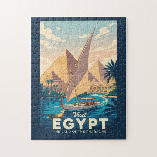 Egypten Pyramid Illustration Resa Konst Vintage Pussel (Vertikal)