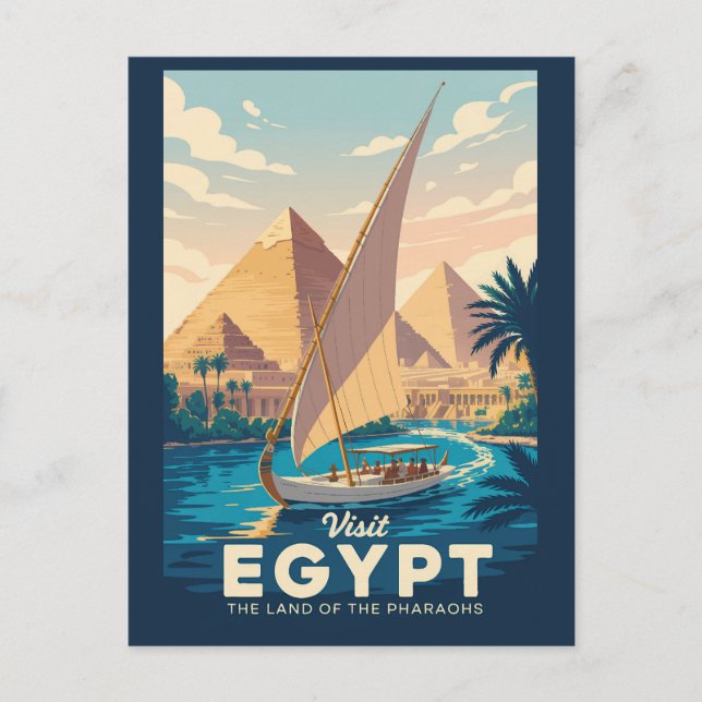 Egypten Pyramid Illustration Travel Art-Vintage Vykort (Framsida)