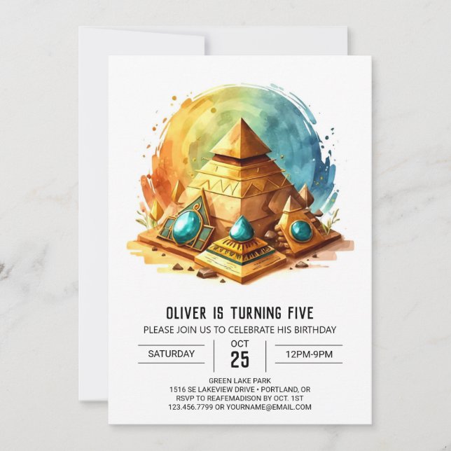 Egypten Redigerbar Elegant Pyramids Birthday Inbjudningar (Framsida)